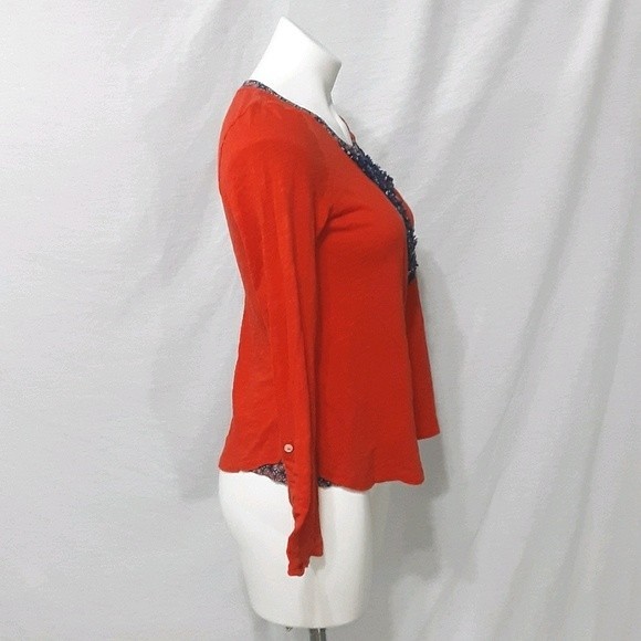 Postmark by Anthropologie Red Henley Pullover Small Long Sleeve Casual Top - Picture 4 of 7